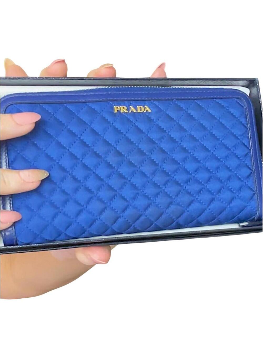 Prada Quilted Blue Wallet with Original Box